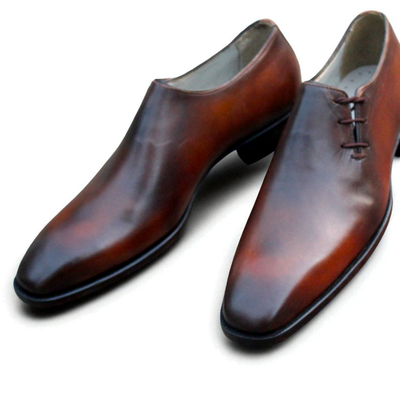 Crafted leather classic men brown leather side laces oxford dress shoes - Thumbnail 3