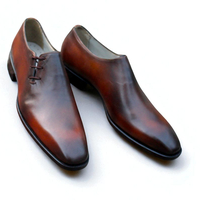 Crafted Leather Classic Men Brown Leather Side Laces Oxford Dress Shoes - Thumbnail 1