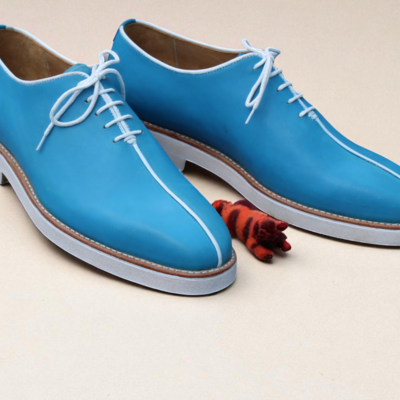 Crafted leather classic and elegant blue leather oxford dress shoes