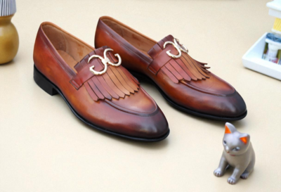 Crafted Leather Classic Brown Leather Moccasin Loafers Dress Shoes 