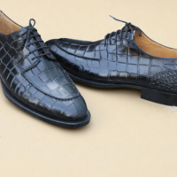Crafted Leather Classic Black Crocodile/Alligator Leather Dress Shoes  - Thumbnail 1