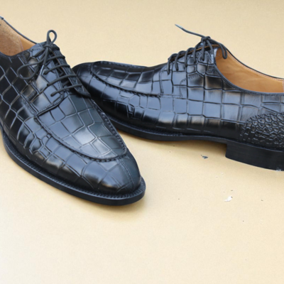 Crafted leather classic black crocodile/alligator leather dress shoes  - Thumbnail 2