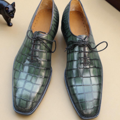 Crafted leather classic green crocodile/alligator leather dress shoes  - Thumbnail 2