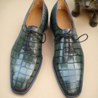 Crafted Leather Classic Green Crocodile/Alligator Leather Dress Shoes  - Thumbnail 1