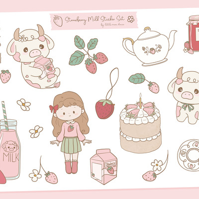 Strawberry milk sticker sheet - Thumbnail 3