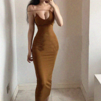 Suspender sleeveless V-neck dress fashionable and sexy midi skirt - Thumbnail 3