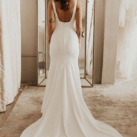Vintage Mermaid Square Neck Satin Wedding Dresses - Thumbnail 1