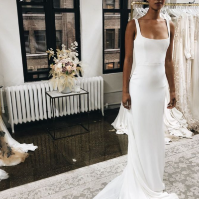 Vintage mermaid square neck satin wedding dresses