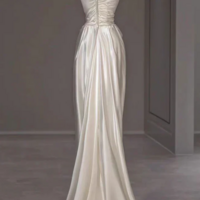 Elegant White Satin Pleats Straps Party Dress - Thumbnail 1