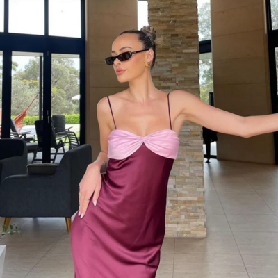 Spaghetti straps burgundy party dress wedding guest dress - Thumbnail 1