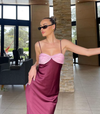 Spaghetti Straps Burgundy Party Dress Wedding Guest Dress