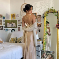 Vintage Champagne Straps Backless Long Prom Dress - Thumbnail 1
