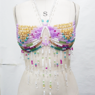 Pearl tassel body chain halter neck top