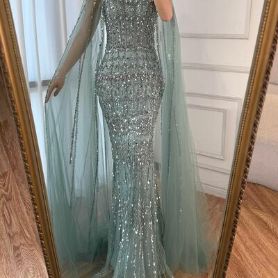 Luxury mermaid blue sequins beading prom dress evening formal gown - Thumbnail 2
