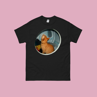 Cat in washing machine t shirt black