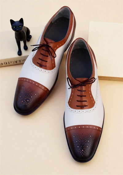 Crafted Leather Stunning Brown White Leather Dress Shoes