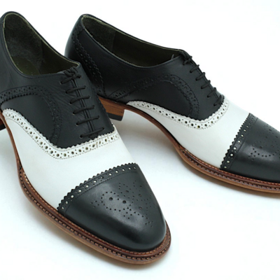 Crafted leather handmade classic black white leather triple sole handwelted oxfords lace up dress shoes - Thumbnail 3
