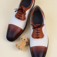 Crafted Leather Stunning Brown White Leather Dress Shoes - Thumbnail 1