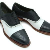 Crafted Leather Handmade Classic Black White Leather Triple Sole Handwelted Oxfords Lace up Dress Shoes - Thumbnail 1