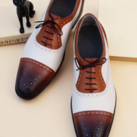Crafted Leather Stunning Brown White Leather Dress Shoes - Thumbnail 2