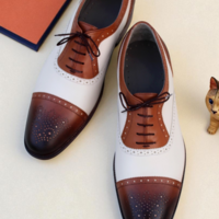 Crafted Leather Stunning Brown White Leather Dress Shoes - Thumbnail 3