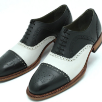 Crafted Leather Handmade Classic Black White Leather Triple Sole Handwelted Oxfords Lace up Dress Shoes - Thumbnail 3