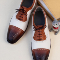 Crafted Leather Stunning Brown White Leather Dress Shoes - Thumbnail 4