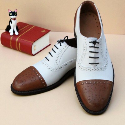 Crafted leather brown / white leather oxford men formal lace up dress shoes