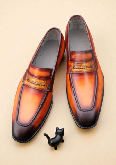 Crafted Leather Stunning Tan Leather Moccasin Formal Loafers Dress Shoes