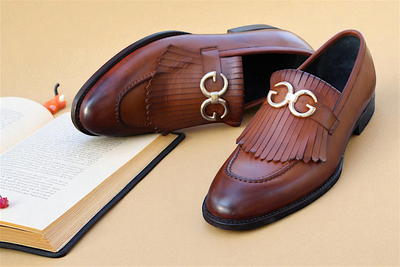 Crafted Leather Brown Leather Fringes Moccasin Loafers Dress Shoes