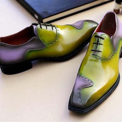 Crafted leather stunning green purple patina leather oxford dress shoes - Thumbnail 1
