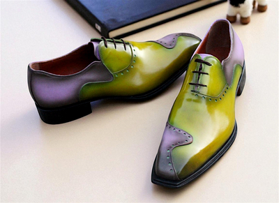 Crafted Leather Stunning Green Purple Patina Leather Oxford Dress Shoes