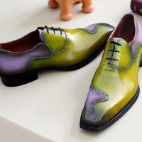 Crafted Leather Stunning Green Purple Patina Leather Oxford Dress Shoes - Thumbnail 1