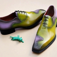 Crafted Leather Stunning Green Purple Patina Leather Oxford Dress Shoes - Thumbnail 2