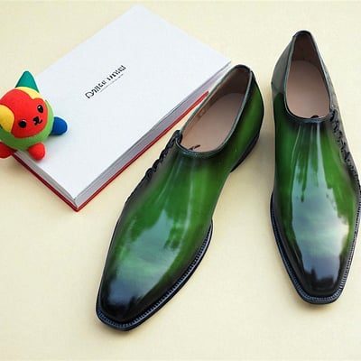 Crafted leather stunning and classic green patina crocodile leather alligator side laces dress shoes - Thumbnail 1