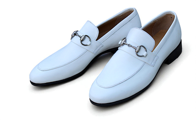 Crafted Leather Stunning Men White Leather Moccasin Loafers Formal Dress Shoes