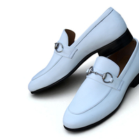 Crafted Leather Stunning Men White Leather Moccasin Loafers Formal Dress Shoes - Thumbnail 1