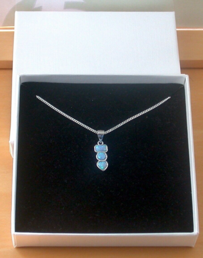 BOXED GIFT/Sterling Silver Blue Opal Rectangle Pendant & Chain/Blue Opal Necklace/Opal Necklace/Opal Jewellery/October Birthstone/UK