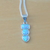 BOXED GIFT/Sterling Silver Blue Opal Rectangle Pendant & Chain/Blue Opal Necklace/Opal Necklace/Opal Jewellery/October Birthstone/UK - Thumbnail 1