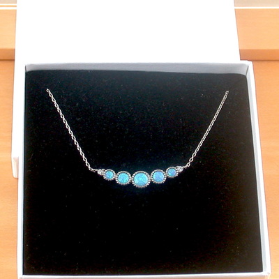 Boxed gift/sterling silver blue opal necklace/blue opal jewellery/opal jewelry/gemstone necklace/october birthstone/necklace/uk