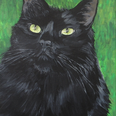 "charismatic cat," black cat art, original acrylic painting by n.e.thompson, 9x12 inches