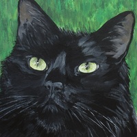 "Charismatic Cat," Black cat art, Original acrylic painting by N.E.Thompson, 9x12 inches - Thumbnail 1