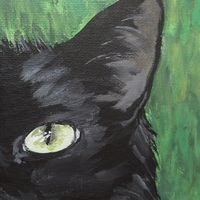 "Charismatic Cat," Black cat art, Original acrylic painting by N.E.Thompson, 9x12 inches - Thumbnail 3