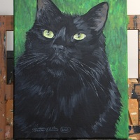 "Charismatic Cat," Black cat art, Original acrylic painting by N.E.Thompson, 9x12 inches - Thumbnail 4