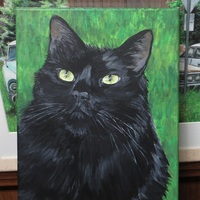"Charismatic Cat," Black cat art, Original acrylic painting by N.E.Thompson, 9x12 inches - Thumbnail 5