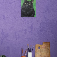 "Charismatic Cat," Black cat art, Original acrylic painting by N.E.Thompson, 9x12 inches - Thumbnail 9