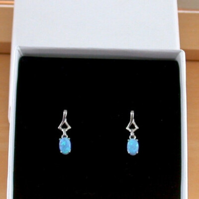 Boxed gift/925 blue opal earrings/sterling silver blue opal earrings/opal jewellery/opal jewelry/opal jewelery/opal stud earrings/uk