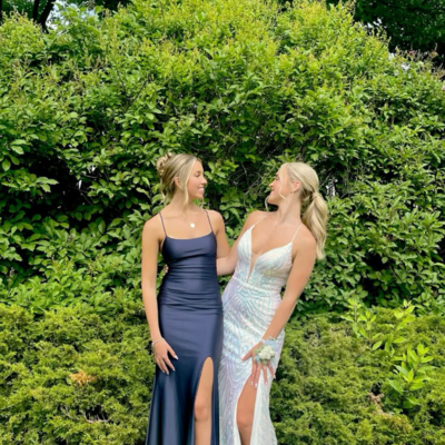 Sheath split black satin split long prom dresses - Thumbnail 1