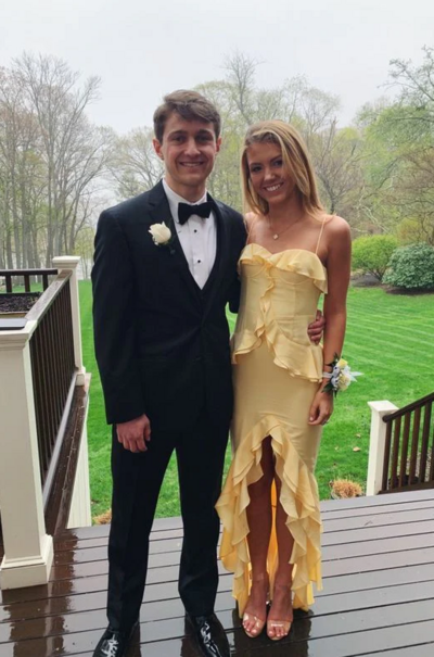 Yellow Spaghetti Straps Ruffle Party Dresses