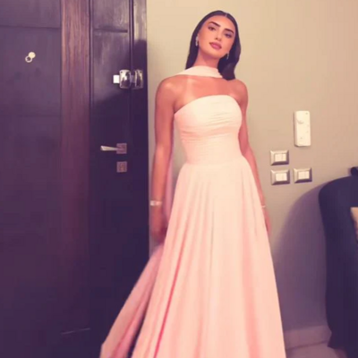 Strapless a-line pink long party dresses - Thumbnail 1